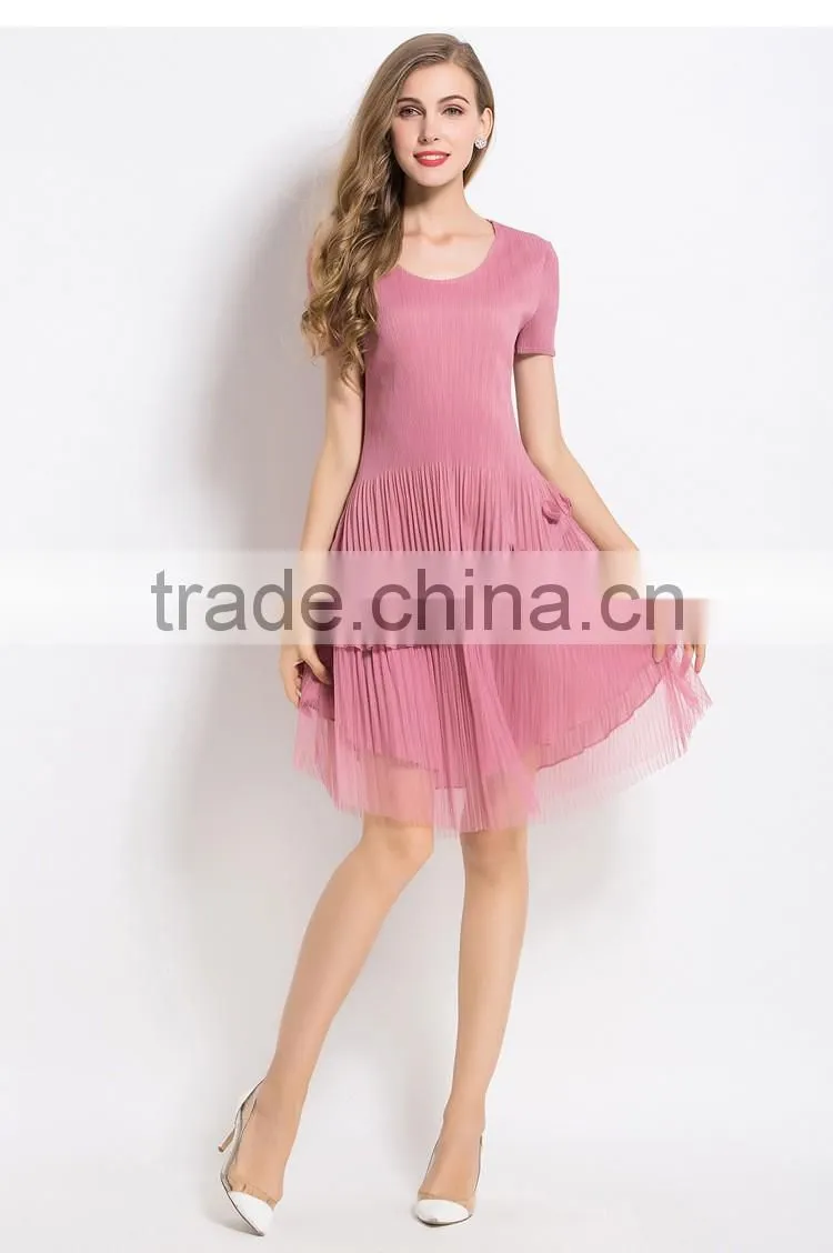 New style crumple shell 3d flower splicing dresses for woman