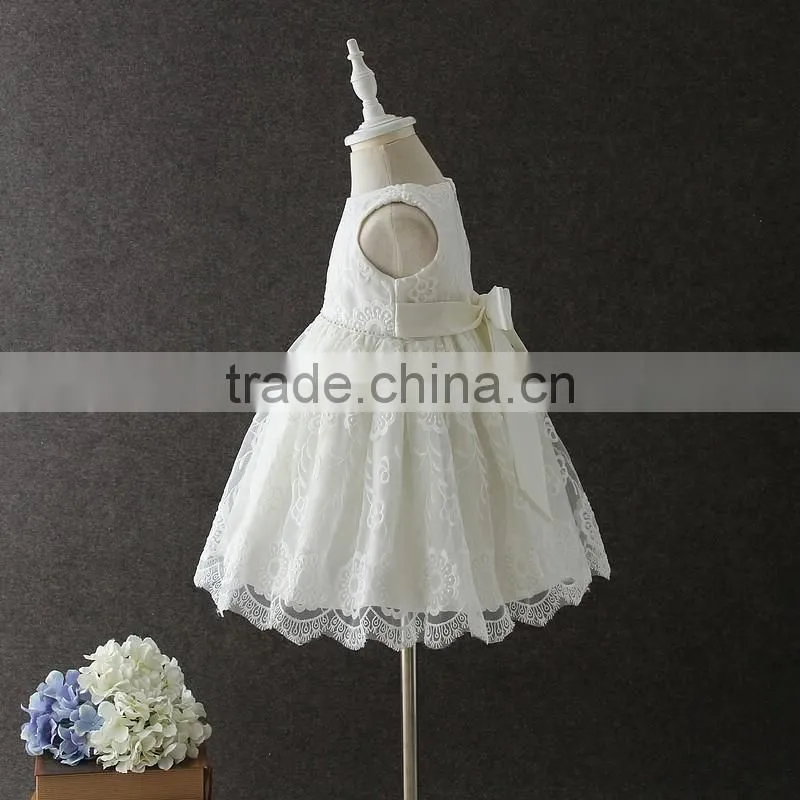 New arrival summer baby clothes White Embroidery Flower Lovely Lace Net 0-2 Years old party dress baby first Communion dresses