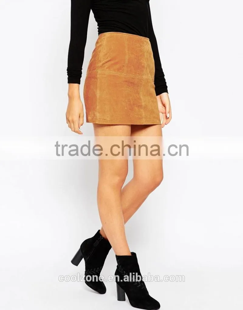 Latest high rise lady skirt design soft-touch suede mini skirt