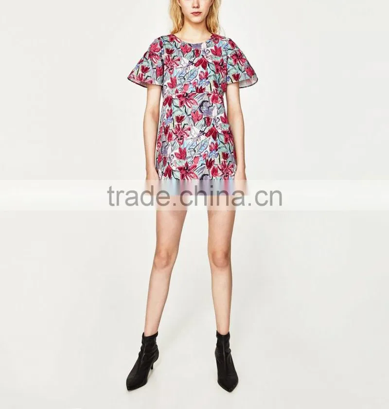 2016 floral printed fabrics woman dress one piece design loose dress woman