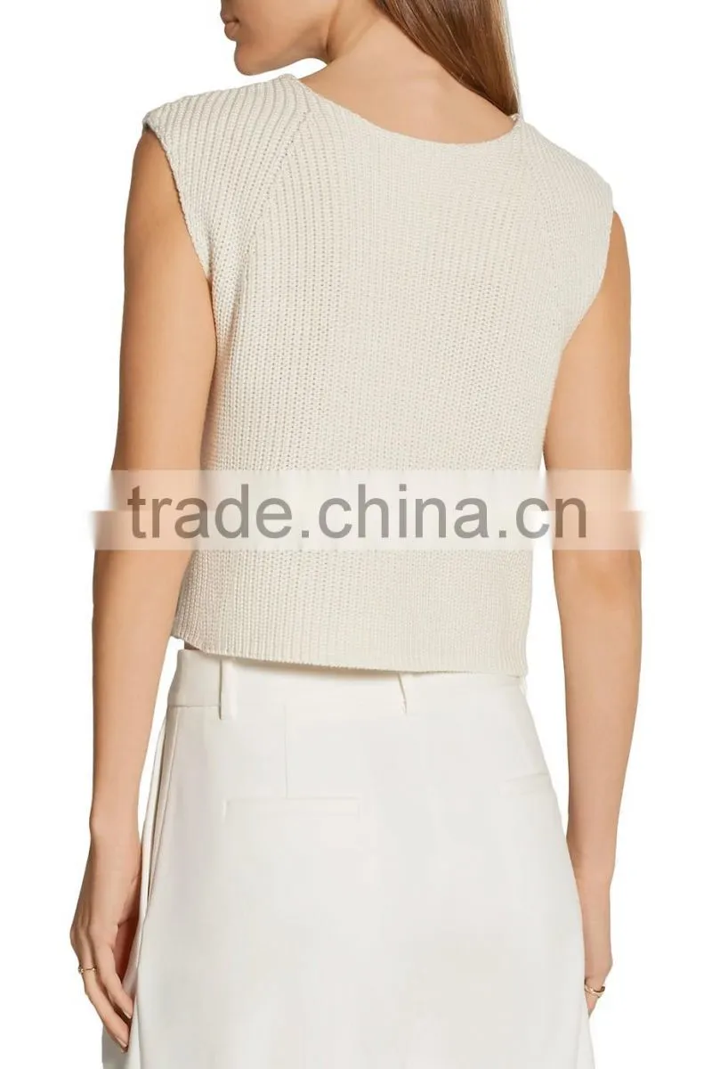 2017 New Display Ivory Cashmere Cotton and Silk Blend Slips On Knitted Top