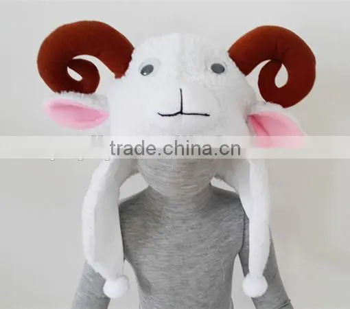 factory design lovely white sheep style polar fleece material plush animal head hat for kids
