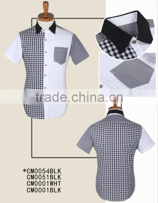 Latest high fashion special contrast checked short sleeves stylish cotton men shirts