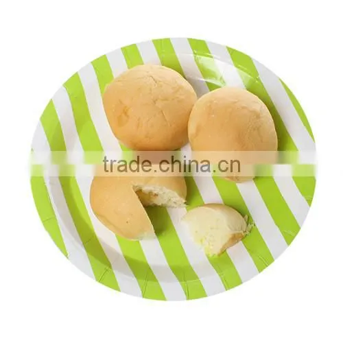 Green Stripe Pattern Round Paper Food Plates 23.0cm