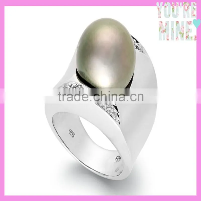 2015 fashion jewelry silver big pearl ring