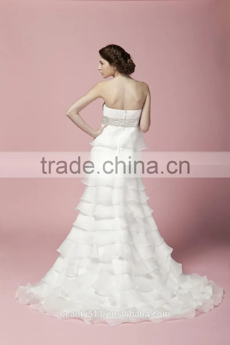 Sheath Sweetheart Neck Ruffle With Beaded Sash Strapless Wedding Dress AS27902