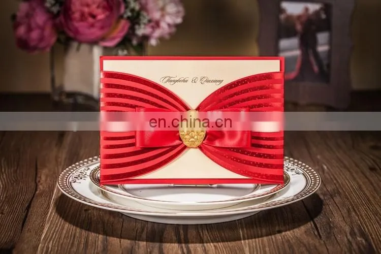 Luxury Greeting Card 6005 Free Customized Printing Red Wedding Invitation Cards