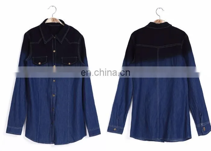 Long Sleeve Navy Factory Wholesale Ladies Denim Shirts