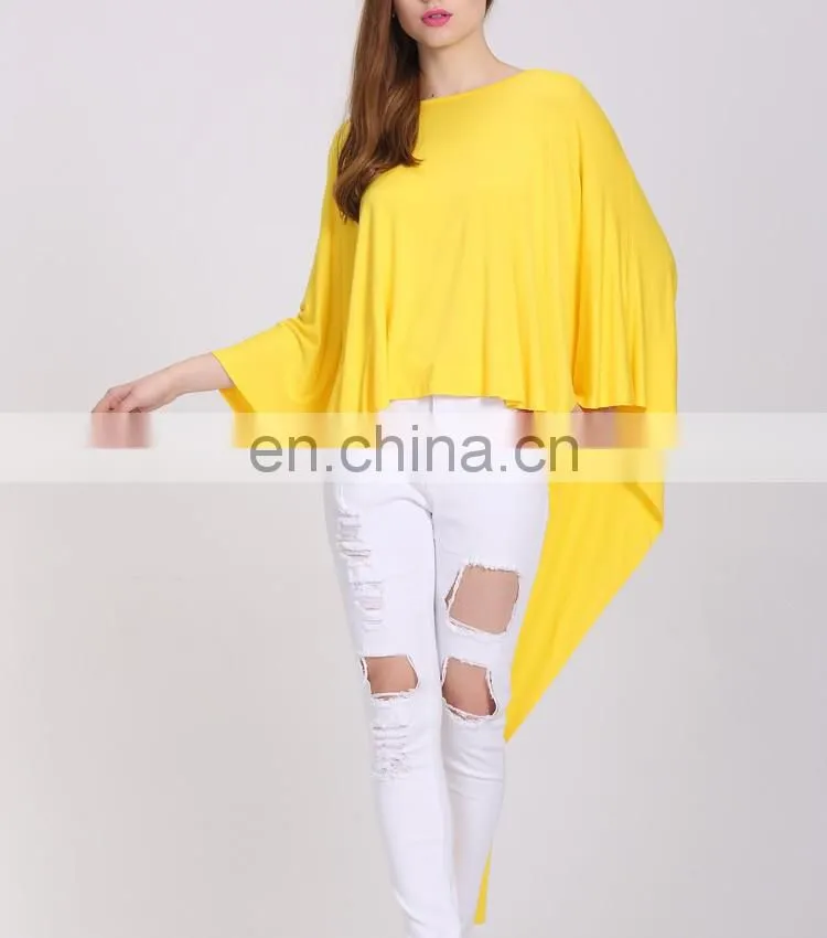 Latest Fashion Long Top Dolman Sleeve Design Short Front Long Back Top
