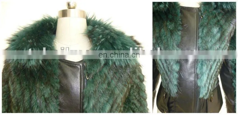 Fashion design ladies Lazy raccoon dog fur coat leather jacket