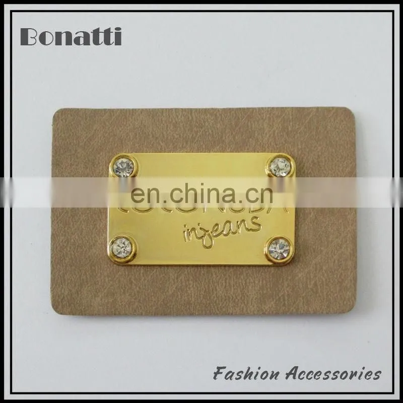 good quality fashion jeans rhinestone leather metal labels pu patches for handbags