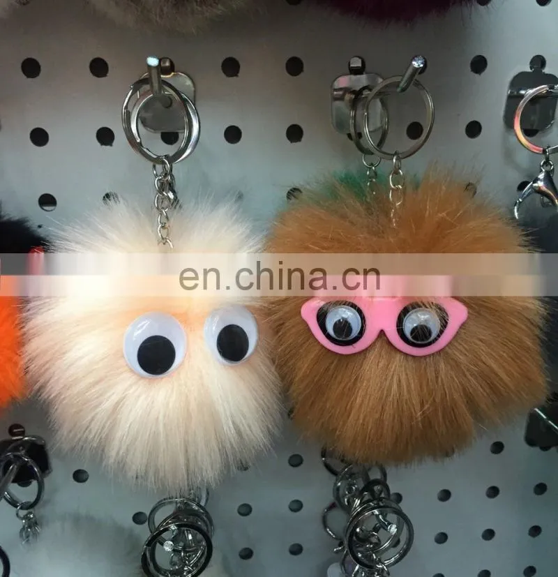 Owl pom pom key chain large faux fur OWL bag charms