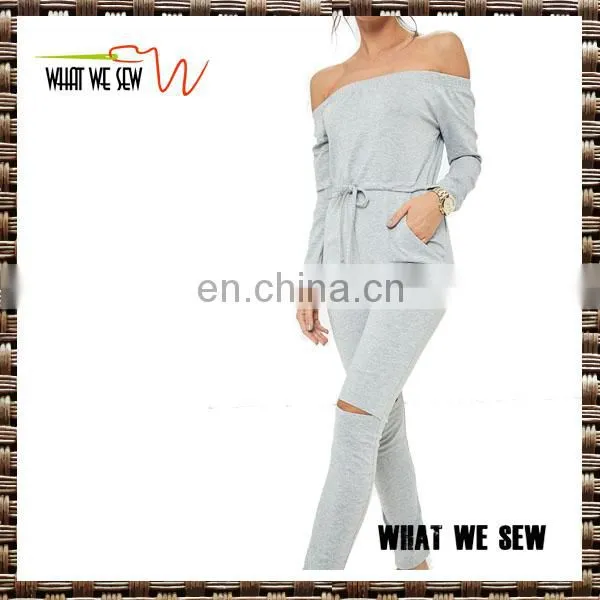 custom off shoulder autumn coat fashion gym onesie for women