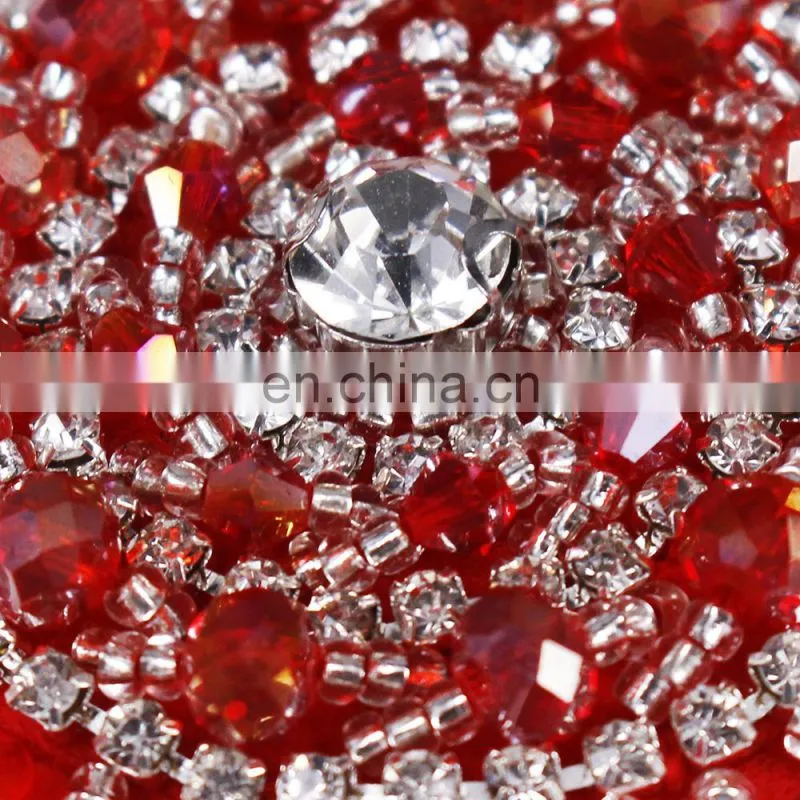 Fashion Red Black Round Design Beaded Crystal Tassel Fringe Patches for Bag Clothes