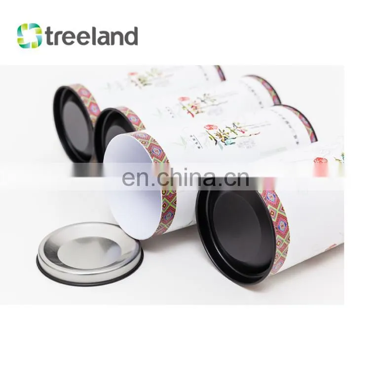 Wholesale Eco-friendly Paper Cardboard Tube Can for Tea with Metal Cover