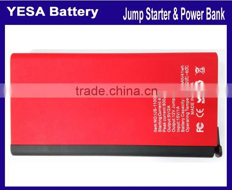 for any displacement Gasoline Car / Diesel Vehicle Thin Tpye 11000mAh Li-ion battery for USB EC5 output Jump Starter