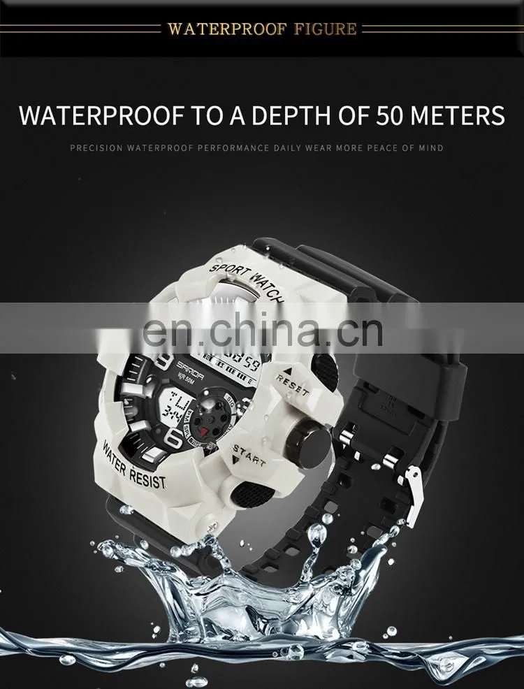 SANDA 387 Latest waterproof silicone bracelet sport wrist watches digital military watch