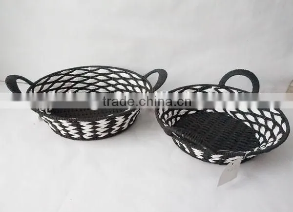 S/2 Round Shape Paper Rope Woven Handle Basket