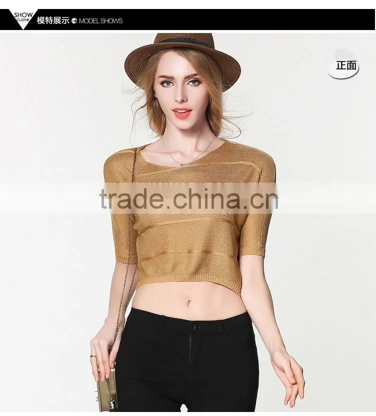 hot spring and summer fashion sweet ice silk sweater and slim ice silk umbilical leakage sweater
