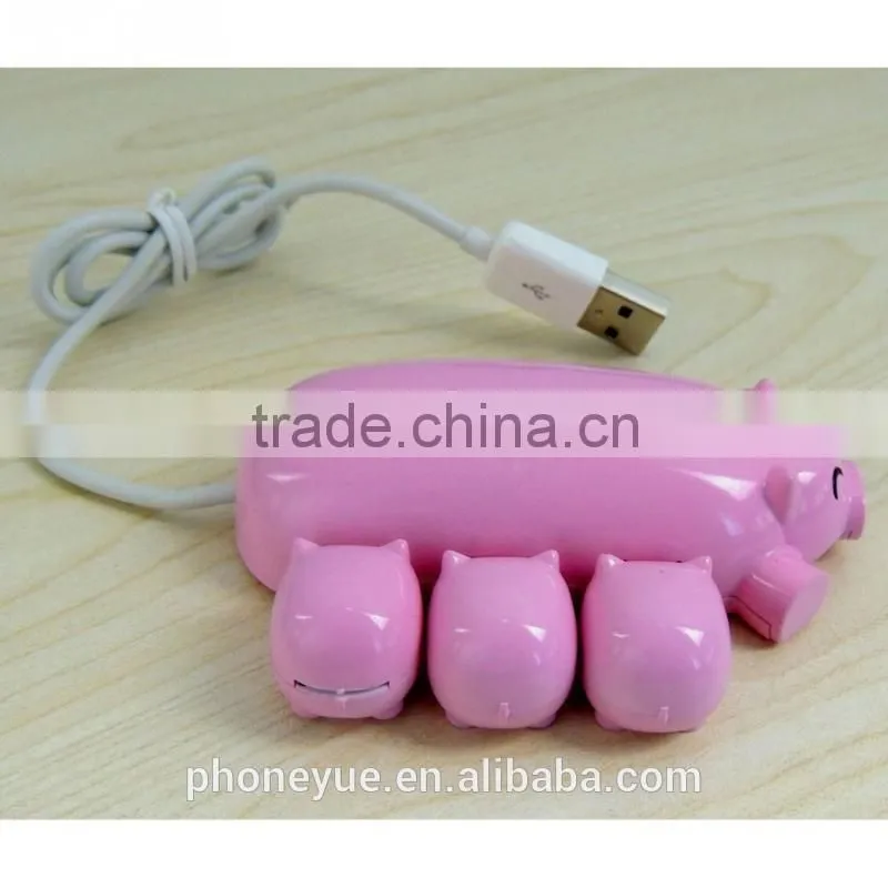 latest design usb 2.0 cut cartoon pig 3 port usb hub with card reader