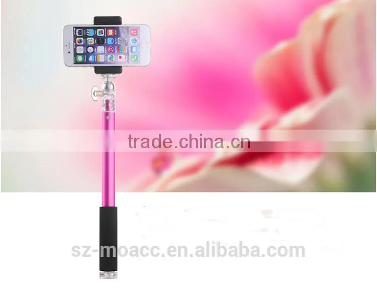Crystal interface aluminum selfie stick with bluetooth shutter button