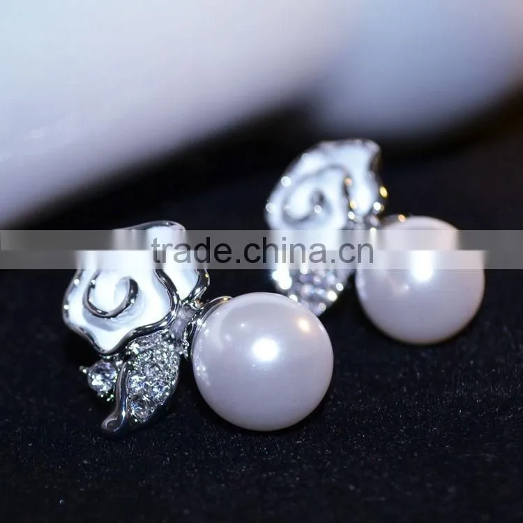 Rose Pearl Jewelry Sets Silver Plated Pendant Neckalce & Earrings set For Women