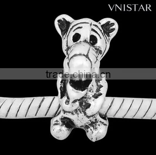 Wholesale Vnistar antique silver plated european beads lovely tiger shaped large hole metal beads