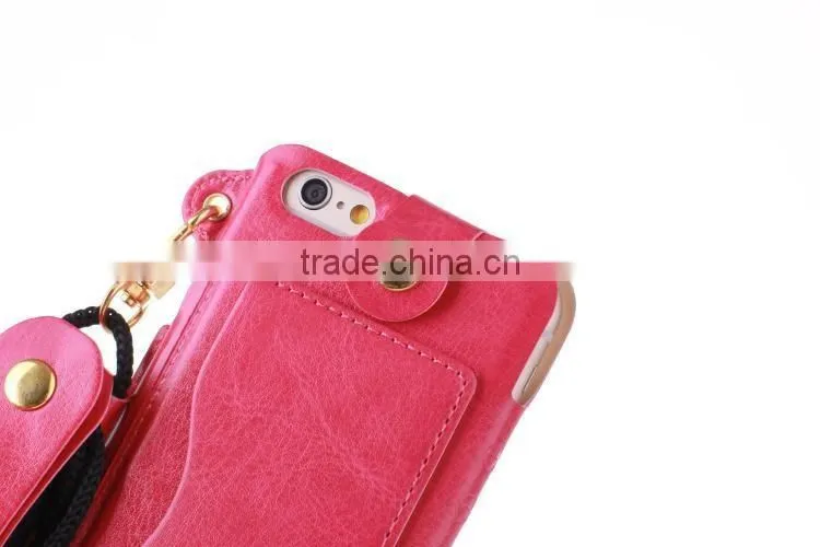 Luxury metal pu leather case with card slot for iphone 6/6s 4.7 Thin holder full back cover with string for iphone 6/6s 4.7