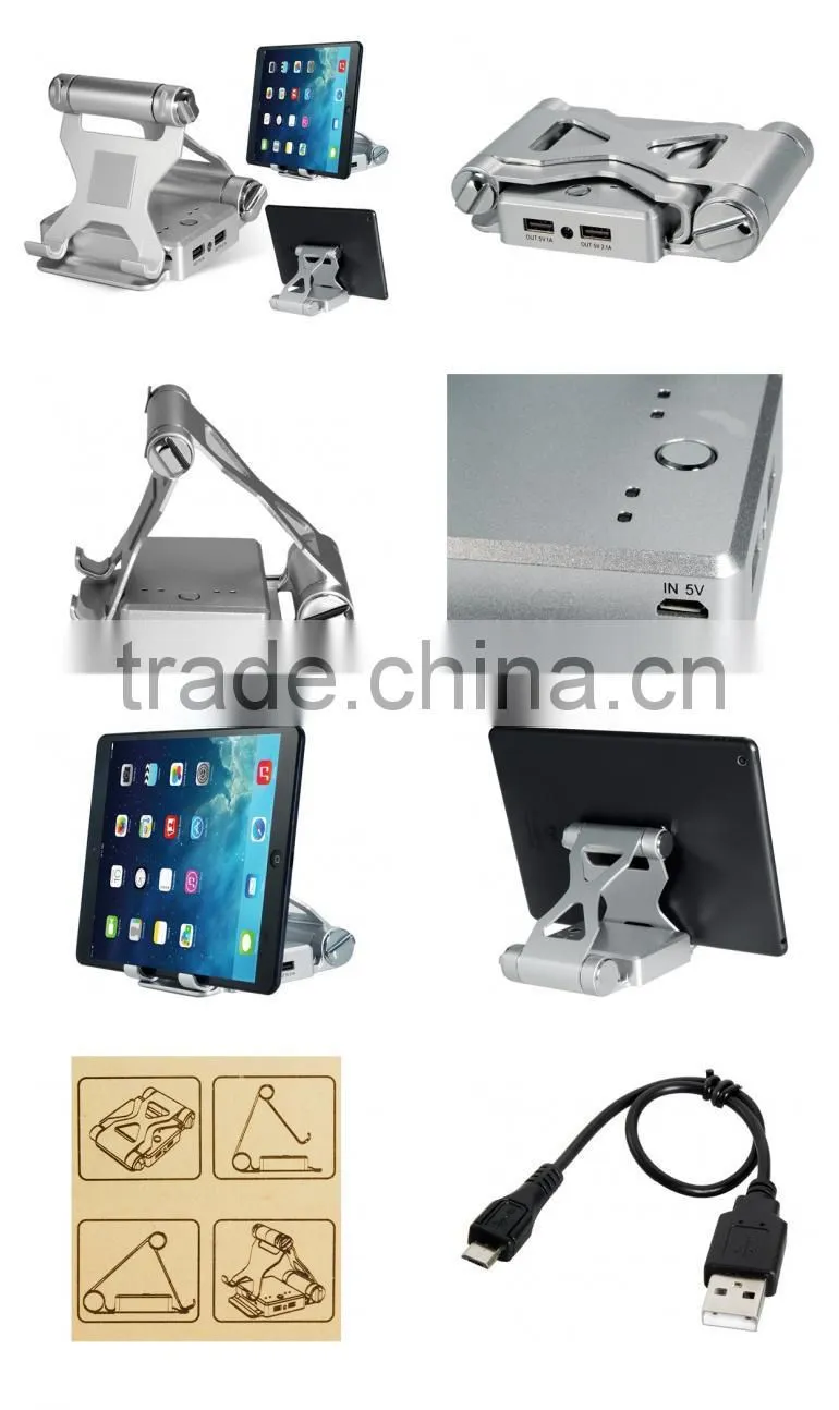 10400mAh Dual USB Foldable Mobile Power Bank with Mount Stand and LED Light