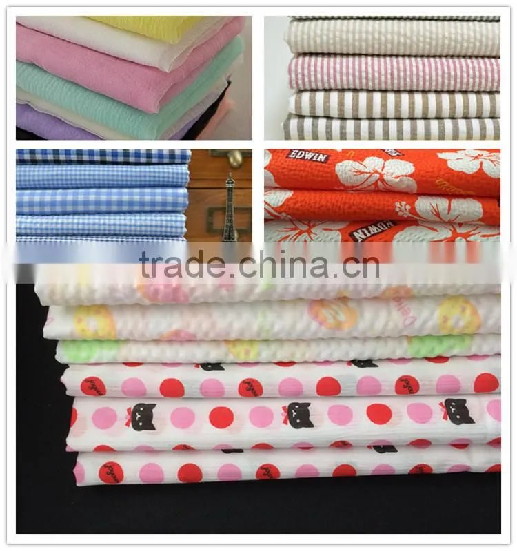 Polyester cotton blend plain dyed seersucker fabric