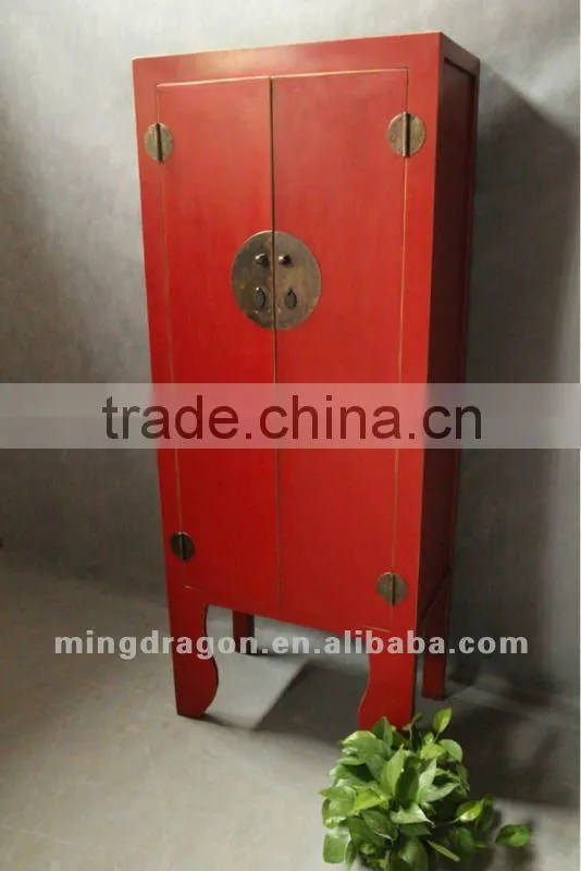 Chinese antique furniture pine wood red two door cabinet