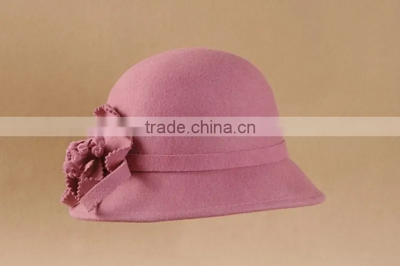 Elegant lady fashion woolen felt hat with ribbon