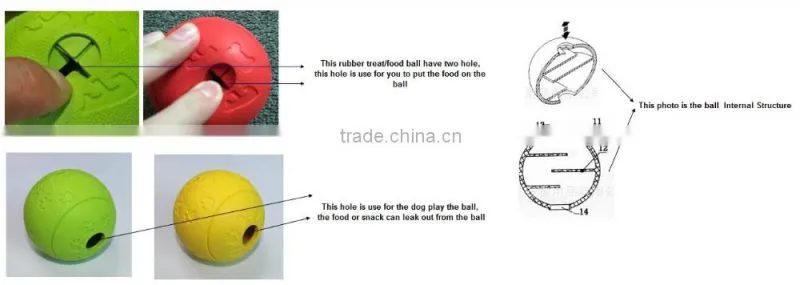 Durable Rubber Dog Treat Ball , Dog Toys .- New