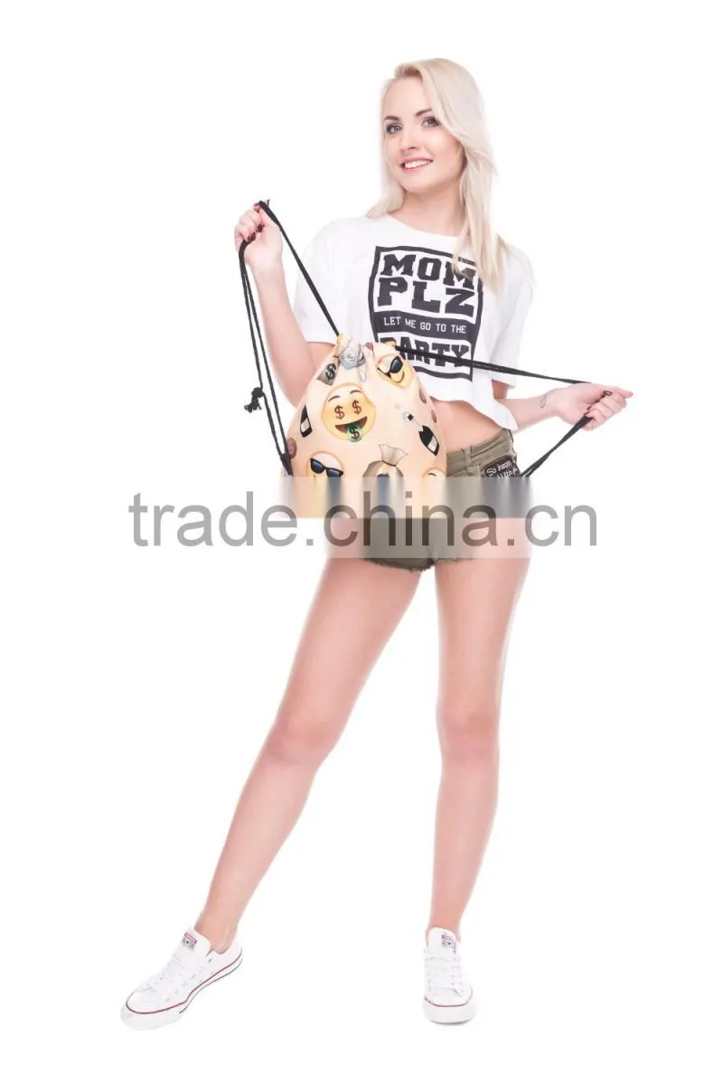 High Quality 3D Printed Emoji Dollars Promotional Drawstring Bag