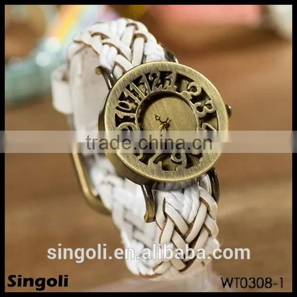 Vintage Hollow Gold Arabic Mumerals London Big Ben Digital Watch Western Wrist Watchs Smart Watch Braid Genuine Leather Watch