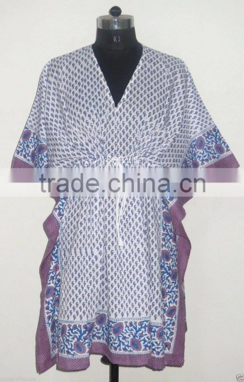Indian Cotton Hand Block Printed Kaftan Women Sexy Fashionable Caftan Designer Casual Wear Poncho Girls Kaftan