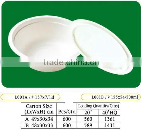 100% Sugarcane 500ML Bagasse Biodegradable Bowl with Cover