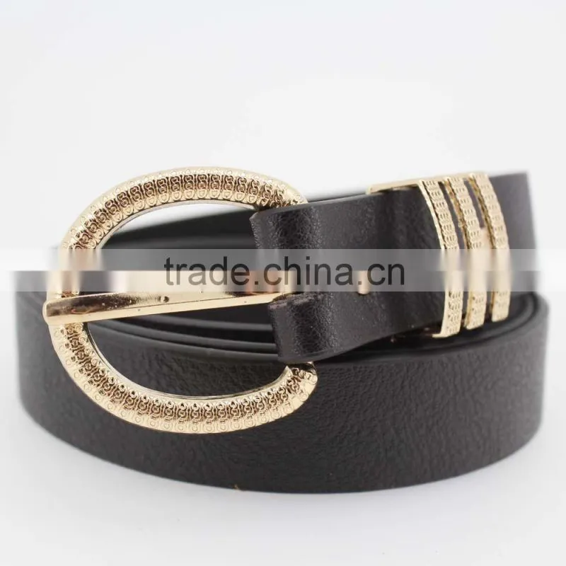 fashion black pu leather women accessories belt with Gold buckles in YiWu