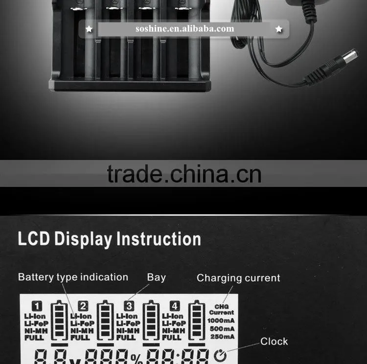 3.7V / 3.2V /1.2V battery charger Soshine SC-H4 unversal charger with CE / FCC/ Rohs certificate