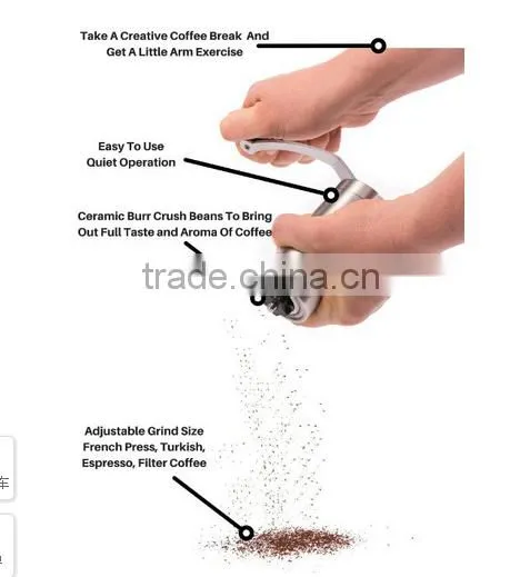 customized stainless steel manual ceramic burr mill coffee grinder with logo