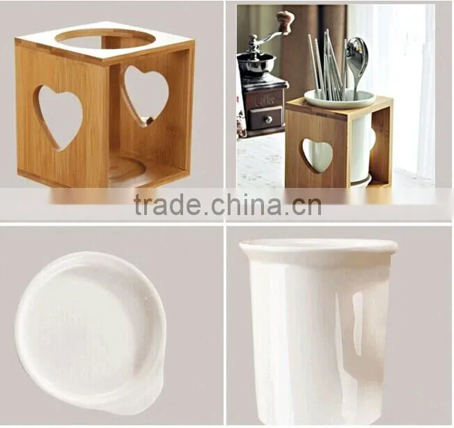 ceramic and bamboo stand for spoons and forks