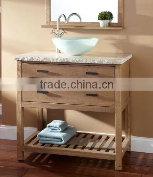 Simple European Solid Wood Bathroom Cabinet With Marble Countertop