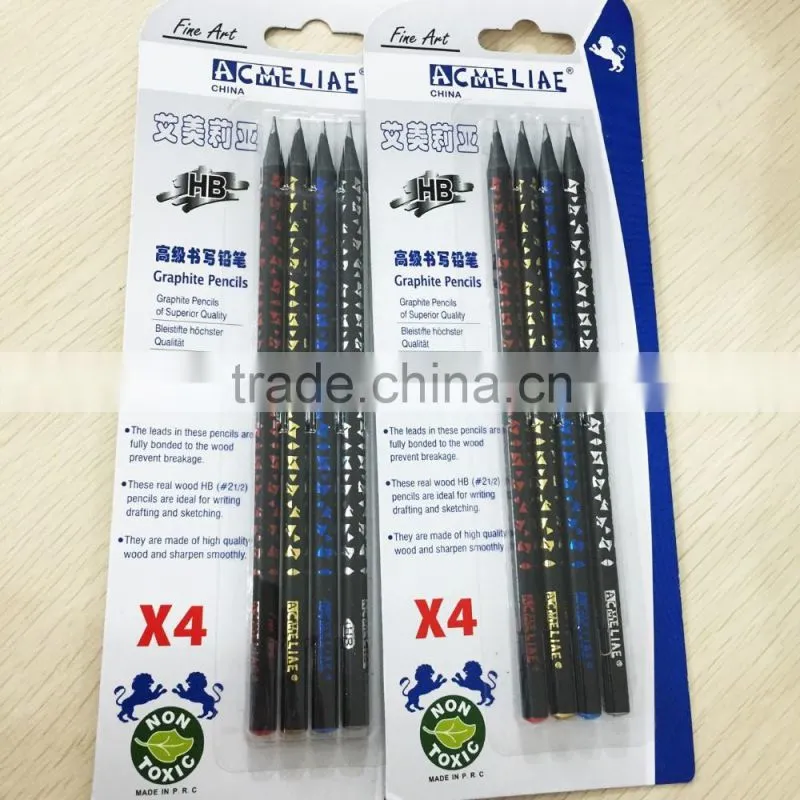 7" standard size round shape black wood heat rolling HB pencil in blister card