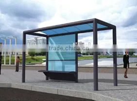 Stainless Steel & Aluminum Outdoor Bus Stop Shelter Design with Tempered Glass for City Street Construction