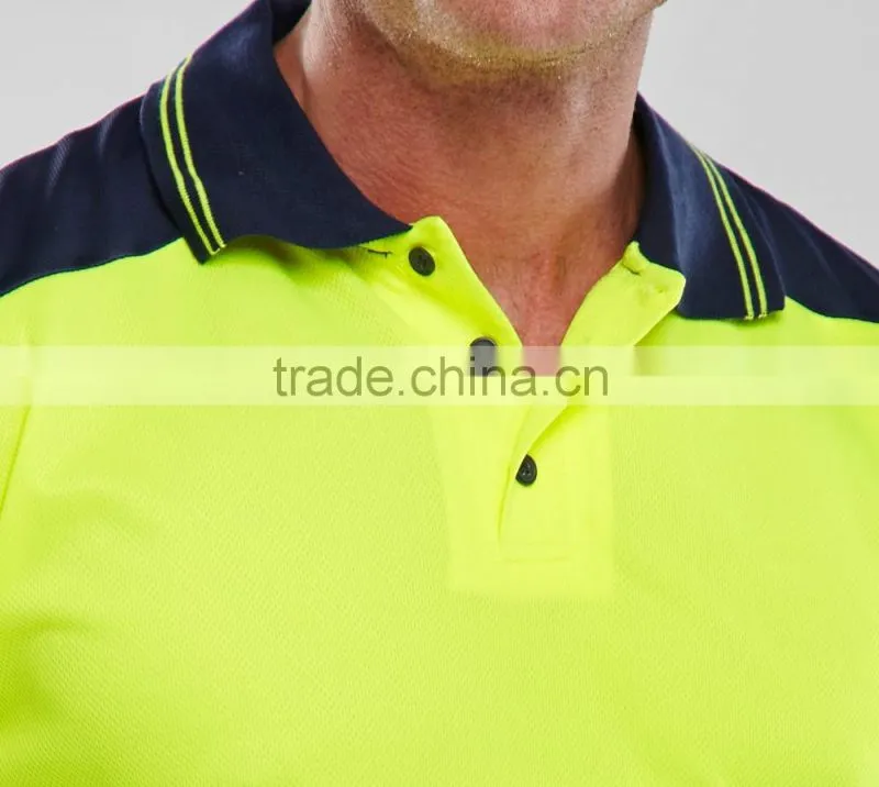 men long sleeve hi vis yellow safety workers polo shirts