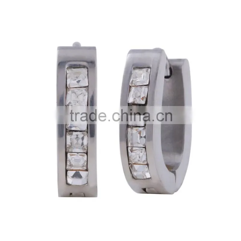 New Unisex Crystal Surgical Stainless Steel Huggie Earrings