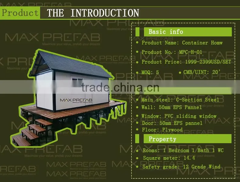 High Quality Low cost light steel frame 20ft Prefabricated home container home