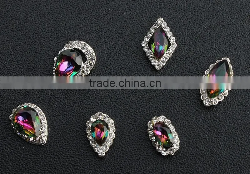 super shining big oval drop boat shape strass stone rainbow fire color nail accessory