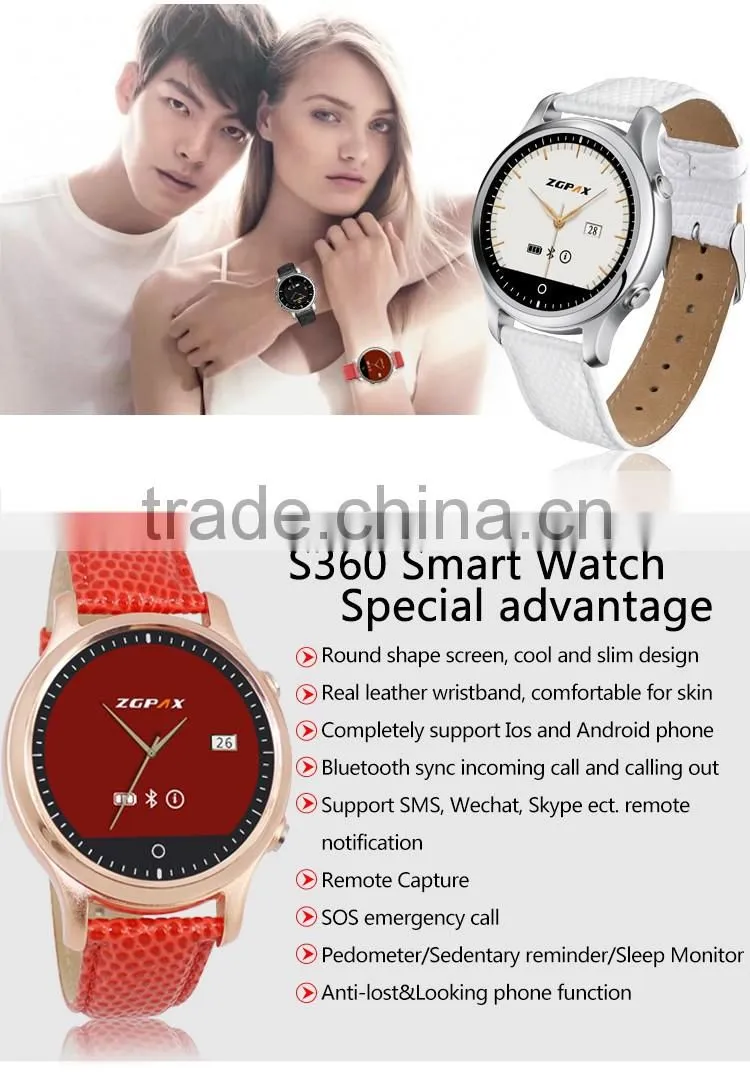S360 android smart watch for iphone 5 bluetooth price of phone leather smart watch with 1.22" display