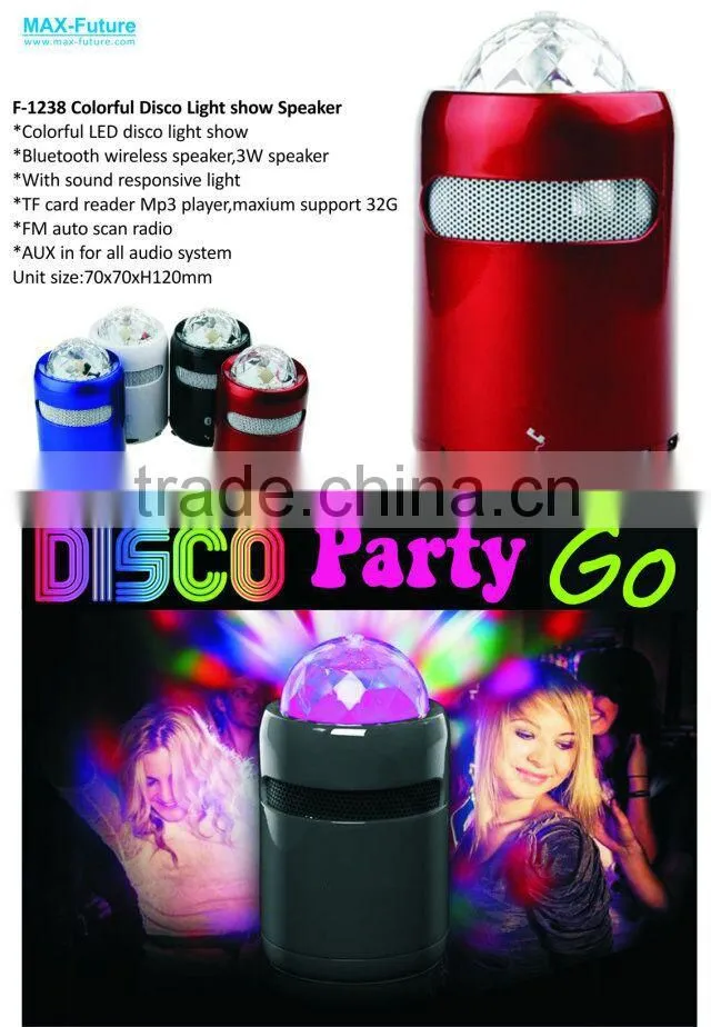 Rotating color LED disco light bluetooth speaker with FM radio TF card(F-1238)